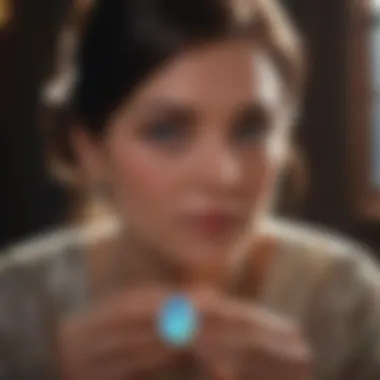 Expert Evaluation of Opal An opal valuer examining a gemstone under specialized lighting