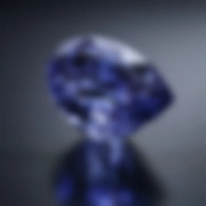 Close-up view of a tanzanite gemstone revealing its unique color and clarity