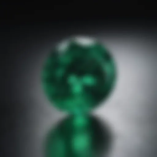 Close-up view of a vibrant emerald gemstone showcasing its rich green hue