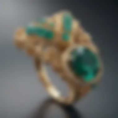 An elegant piece of jewelry featuring an emerald set in gold