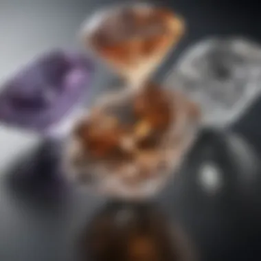 The Four Cs of Diamonds An artistic representation of the four Cs of diamonds - Cut, Color, Clarity, and Carat Weight