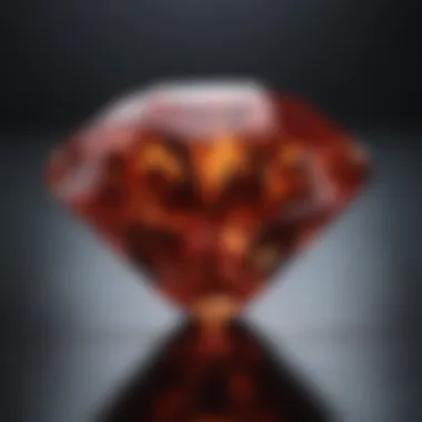 A stunning natural red diamond on display.