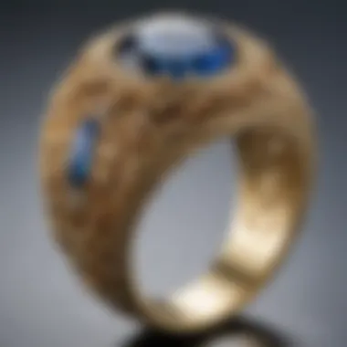Intricate Design of a 14k Gold Ring Close-up view of a 14k gold ring showcasing intricate design elements.