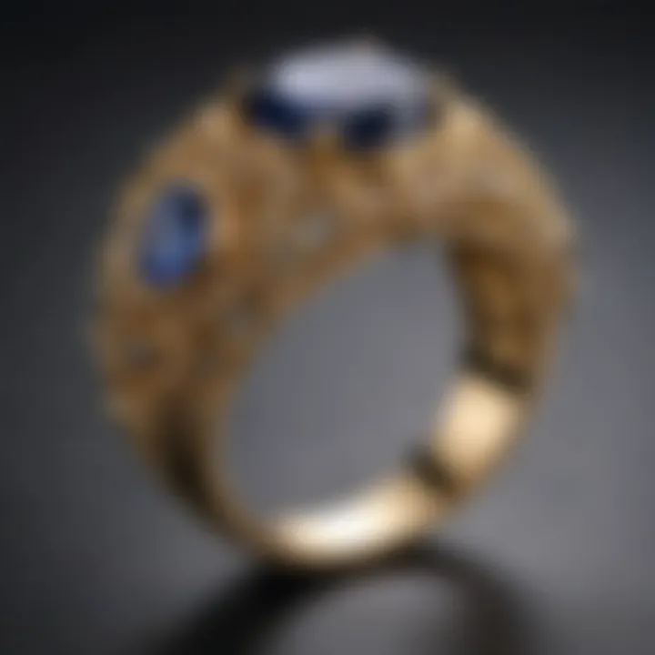 An elegant 14k gold ring displayed on a velvet surface to highlight its luster.