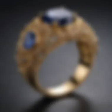 Luster of a 14k Gold Ring An elegant 14k gold ring displayed on a velvet surface to highlight its luster.