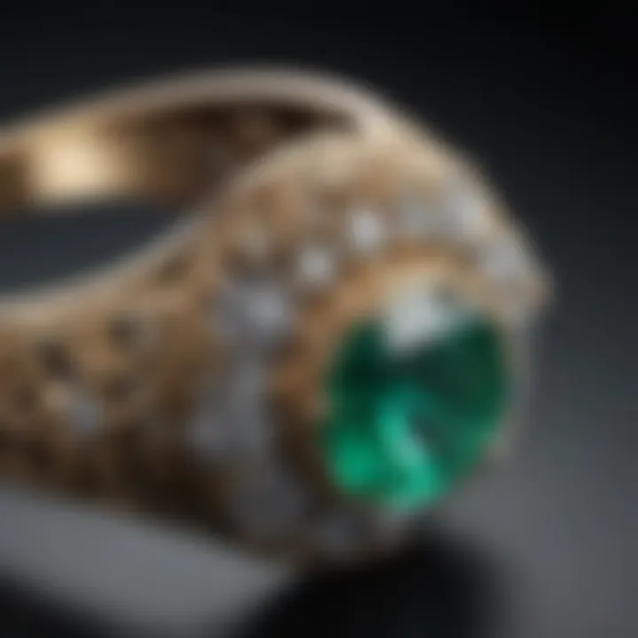 A vintage style emerald ring with intricate designs