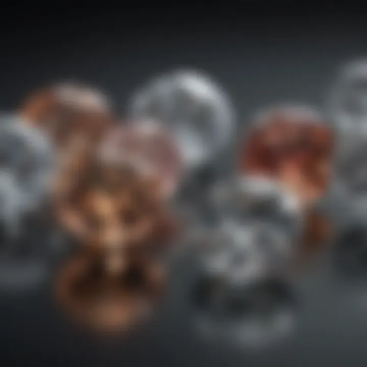 Close-up view of various diamond cuts showcasing their brilliance.