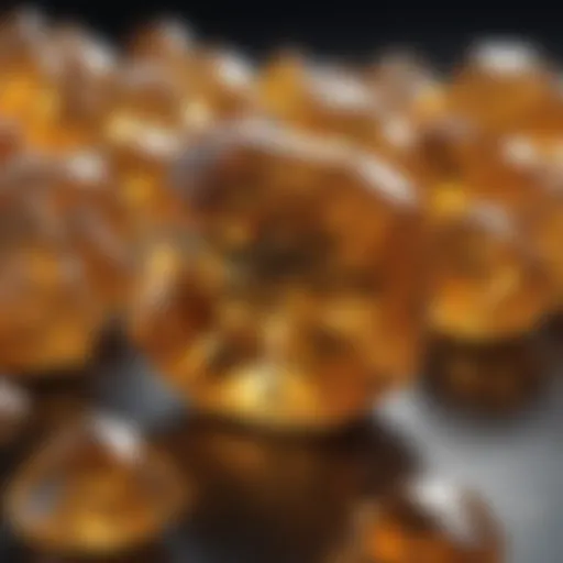 Glistening citrine crystals on display