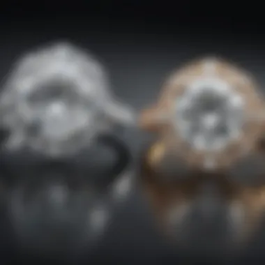 A side-by-side comparison of moissanite and diamond rings, highlighting their visual differences