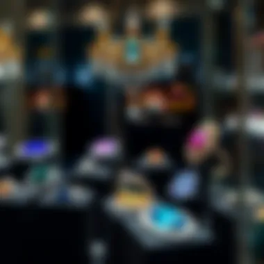 An Array of Exquisite Gemstones at the Center Showcase displaying an array of exquisite gemstones and jewelry pieces