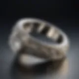 A close-up of a wedding ring glistening under soft light, emphasizing its intricate design.